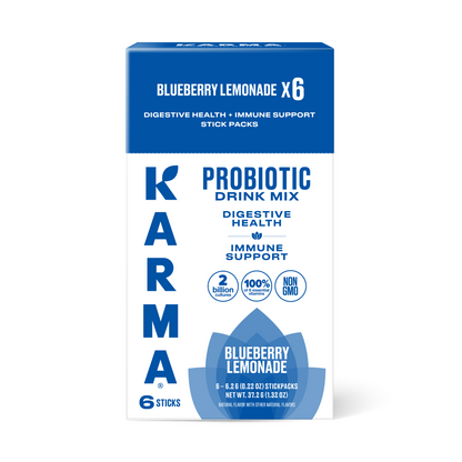Karma Probiotic Drink Mix Blueberry Lemonade package on a white background