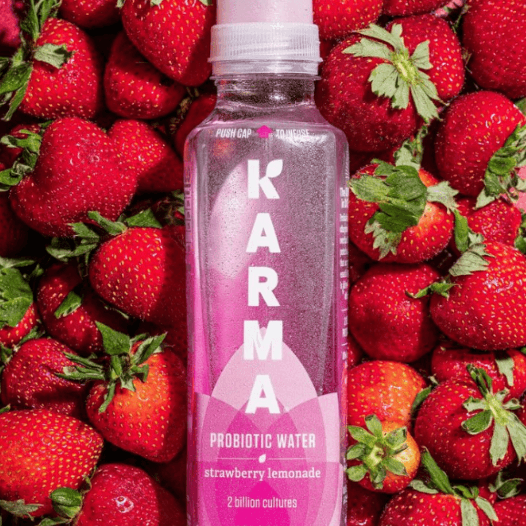 karma probiotic water strawberry lemonade bottle